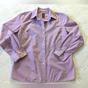 Gap Women's Button Up Shirt Purple White Gingham Check Long Sleeves Small